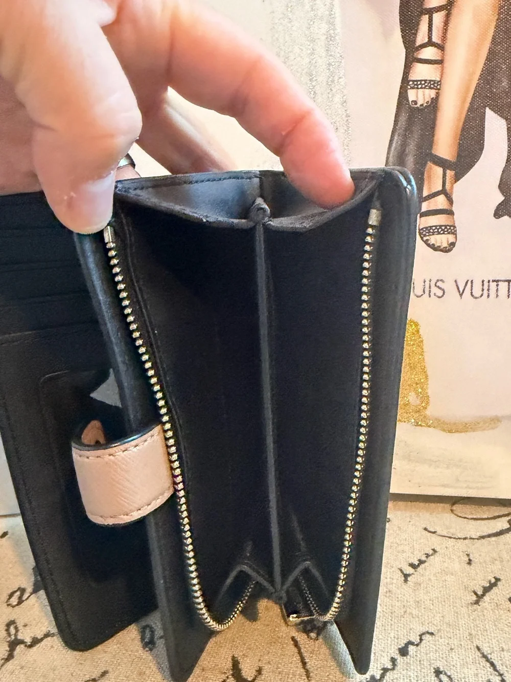 kate spade Two-Tone Black and Taupe Leather Wallet